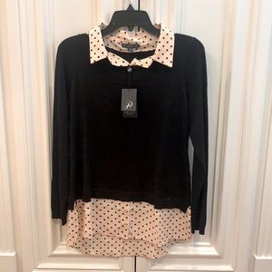 Adrianna Pappell Sweater with attached polka dot shirt